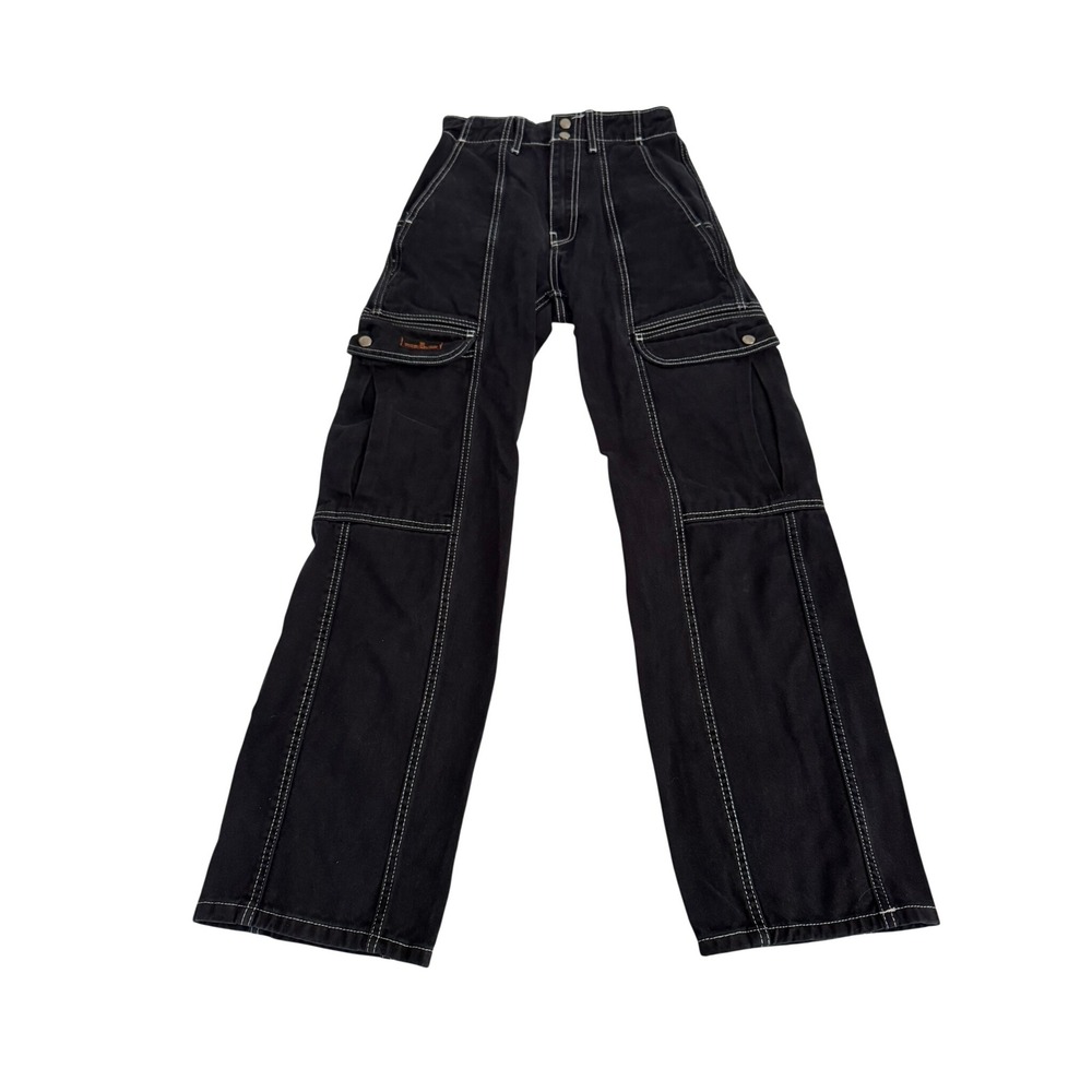 BDG Urban Outfitters Y2K Black Cargo Pants Contrast Stitch Wide Leg Utility 25 - Picture 2 of 9